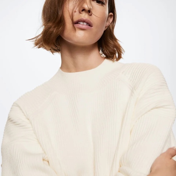 Mango High collar ribbed knit sweater in Ecru New with Tags! - Picture 3 of 5